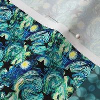 Starry Night with Black Stars   Teal Patchwork Quilt Blocks