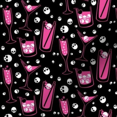 Retro Skull Cocktails (pink on black)