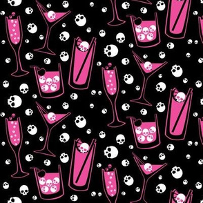 Retro Skull Cocktails (pink on black)