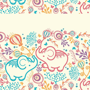 Elephants with bouquets matching border