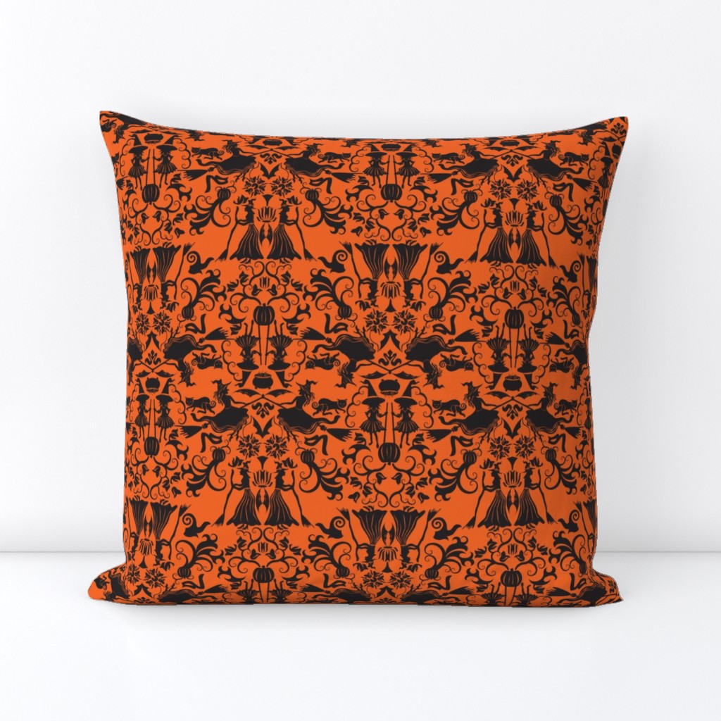 Halloween Witch Damask- Orange