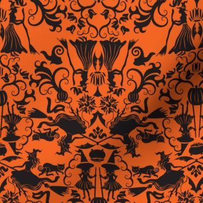 Halloween Witch Damask- Orange