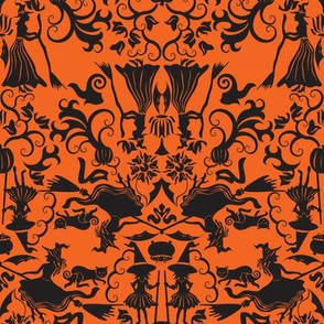 Halloween Witch Damask- Orange