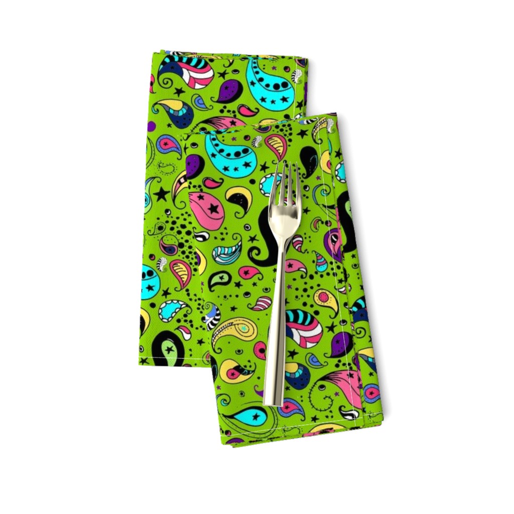 Colorful Paisley on Bright Grass Green