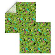 Colorful Paisley on Bright Grass Green