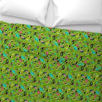 Colorful Paisley on Bright Grass Green