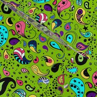 Colorful Paisley on Bright Grass Green