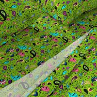 Colorful Paisley on Bright Grass Green