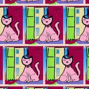 Pink French Kitty Red Wall