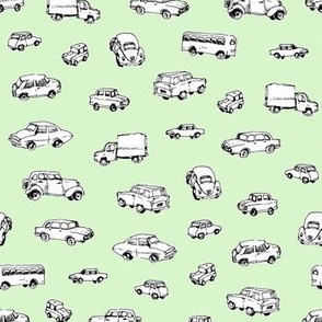 Little Retro Cars | Green Background