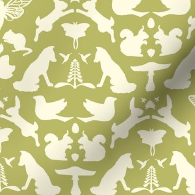 woodland damask olive large scale