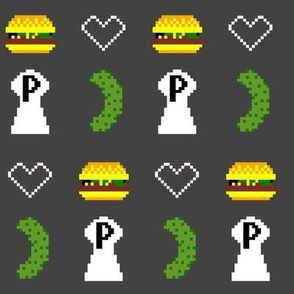 8 bit burger loves pickle - Noir Large