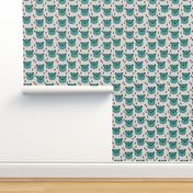 bear head // geometric bear head grey and blue fabric turquoise nursery baby design bears woodland outdoors fabric