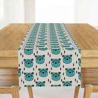 bear head // geometric bear head grey and blue fabric turquoise nursery baby design bears woodland outdoors fabric