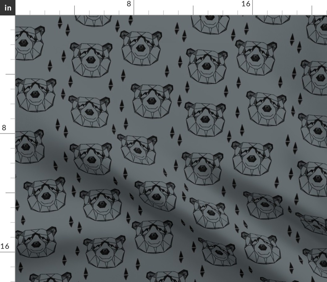 bear head // geometric bear head charcoal grey bears design andrea lauren fabric nursery design nursery fabric