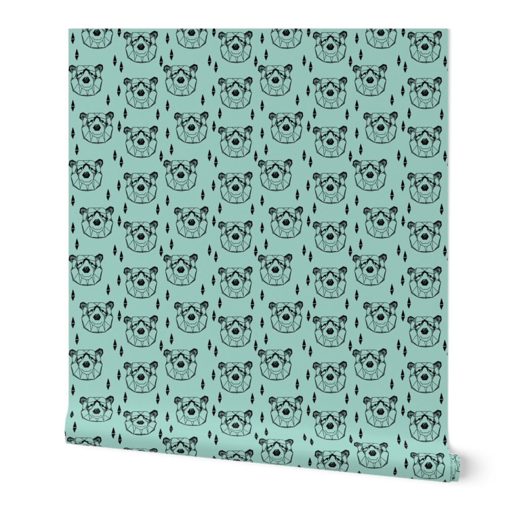 geo bear head // geometric bear mint kids blue boy nursery geometric 