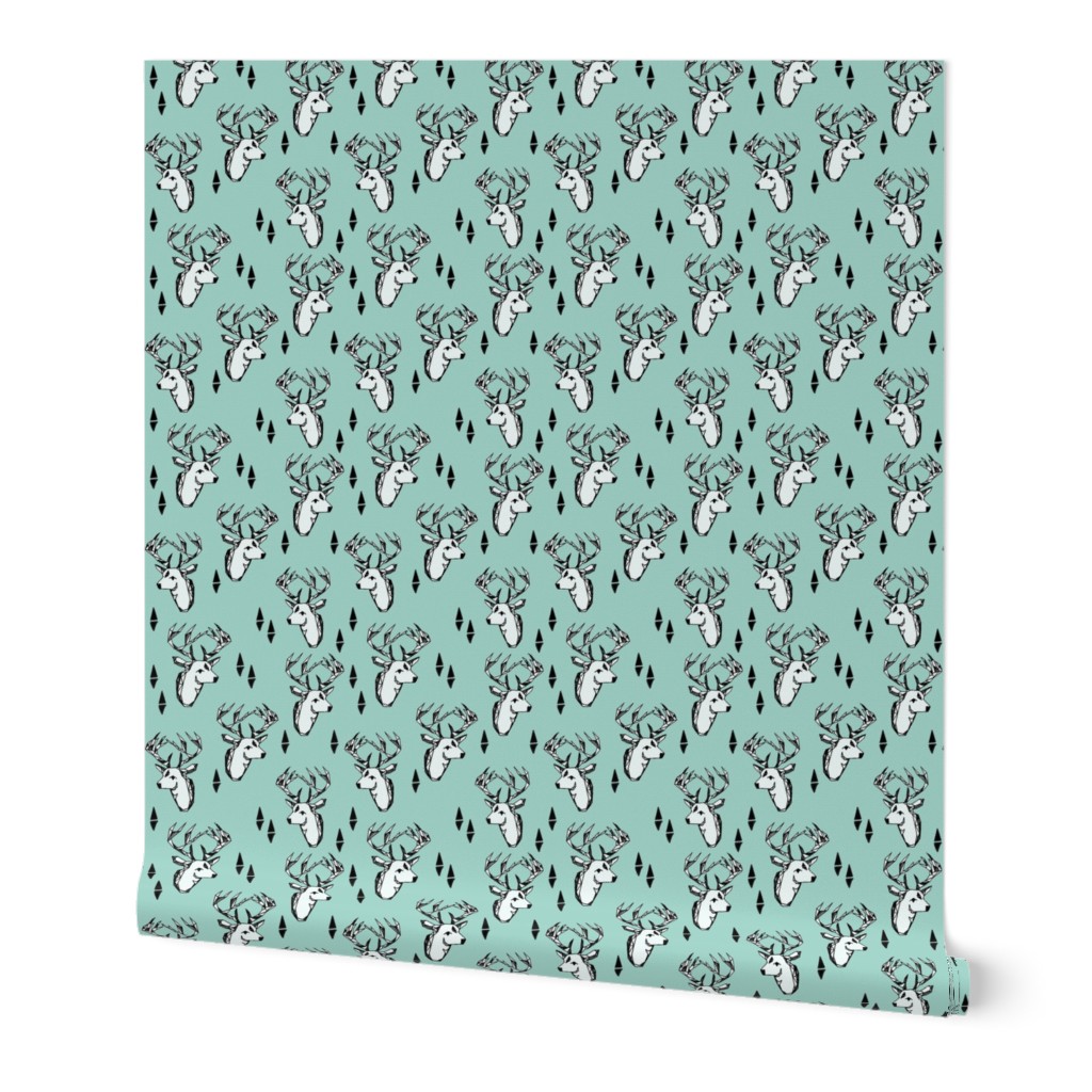 geo deer head // pale turquoise design andrea lauren geometric fabric deer design 