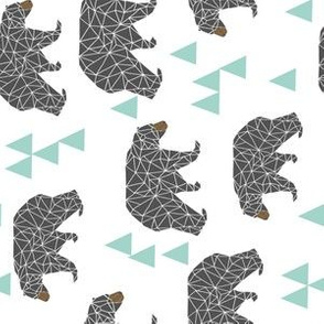 bear // mint and grey charcoal triangles kids cute baby nursery bear