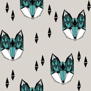 fox // geometric fox head design grey and blue kids baby boy nursery foxy fox head fox quilt sewing fabric fox fabric 