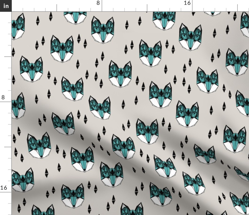 fox // geometric fox head design grey and blue kids baby boy nursery foxy fox head fox quilt sewing fabric fox fabric 