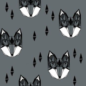 fox head // charcoal grey fox geometric animal cute kids gender neutral boys design