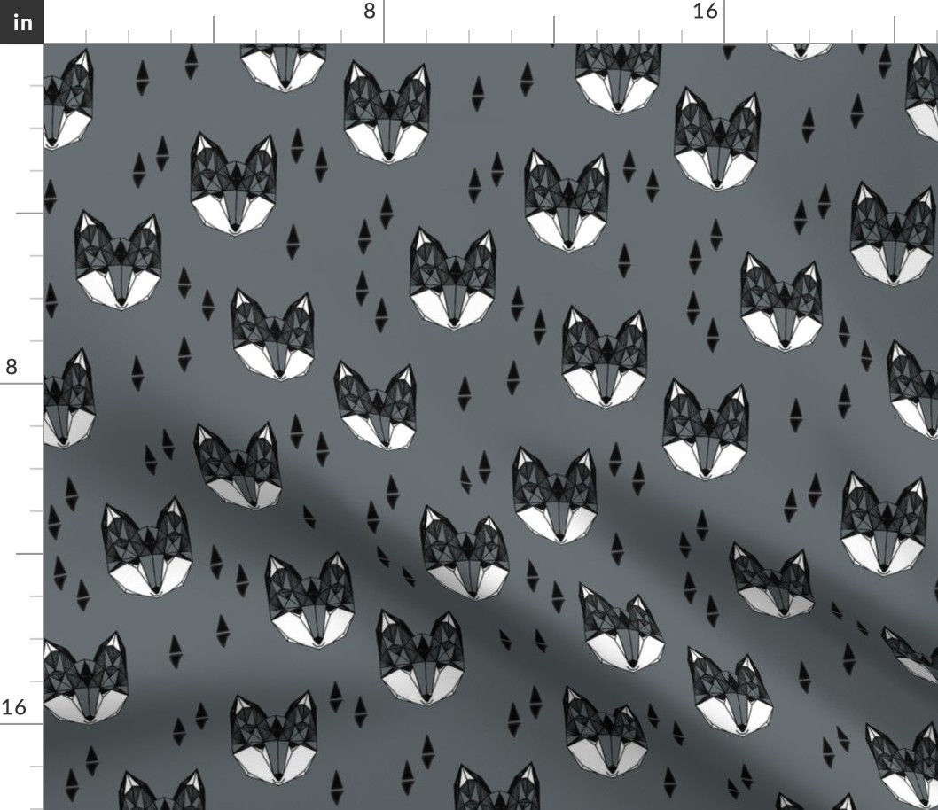 fox head // charcoal grey fox geometric animal cute kids gender neutral boys design