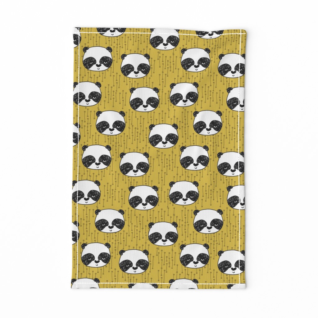 panda // mustard yellow panda head cute illustration andrea lauren fabric scandi nursery baby panda head