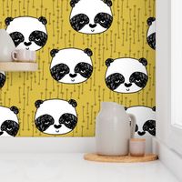 panda // mustard yellow panda head cute illustration andrea lauren fabric scandi nursery baby panda head