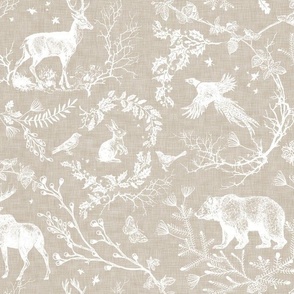 Winter Woodland Toile (Beige/Linen) LRG