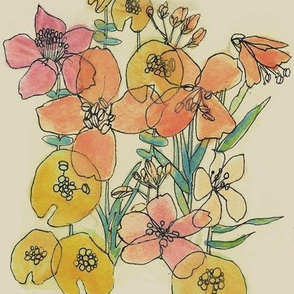 Contour Watercolor Flowers