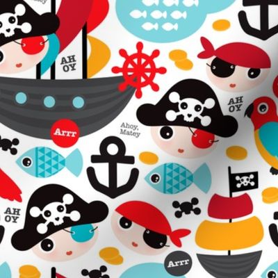 Pirate ship and parrot saling boat adventure theme for boys