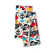 Pirate ship and parrot saling boat adventure theme for boys