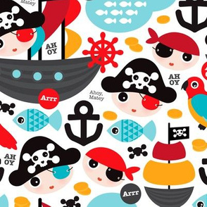 Pirate ship and parrot saling boat adventure theme for boys