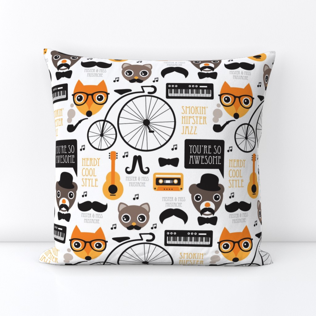 Cool fox hipster jazz music instruments illustration animals and mustache