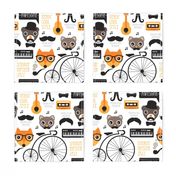 Cool fox hipster jazz music instruments illustration animals and mustache
