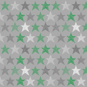 Patterned stars green grey and white on grey