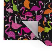 Flamingo summer colorful tropical birds retro girls print black