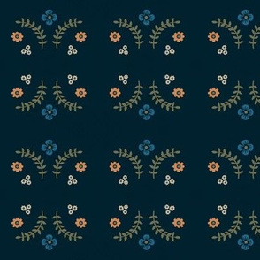 Navy Ferns and Flowers