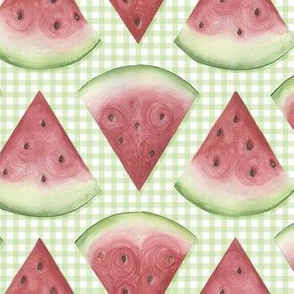 Watermelon on green gingham