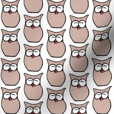 Cozy Fall Owls Red Striped Ticking on White