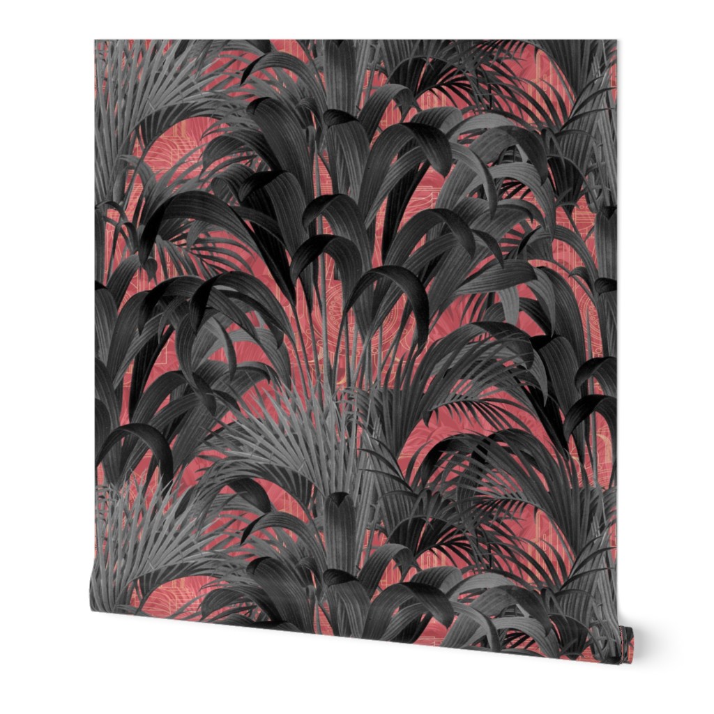 art deco palms grey on pink