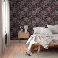 art deco palms grey on pink