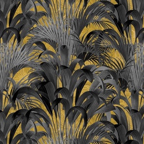 art deco palms grey on yellow 