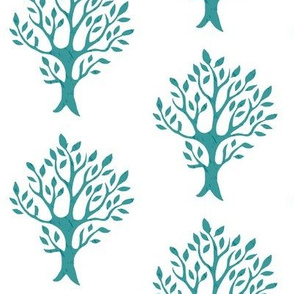 White tree stamp fabric5 - Orchard - med-bluegreen-WHITE