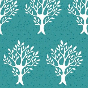 White tree stamp fabric4 - Boulevard trees - white-MED-BLUEGREEN
