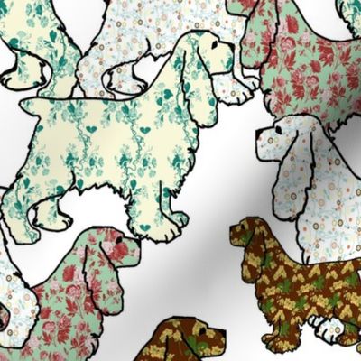 Floral patterned Cocker Spaniels fabric