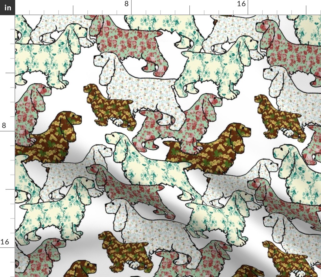 Floral patterned Cocker Spaniels fabric