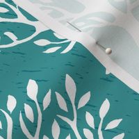 White tree stamp fabric1 - Forest - white-MED-BLUEGREEN