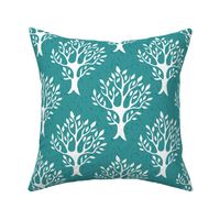 White tree stamp fabric1 - Forest - white-MED-BLUEGREEN