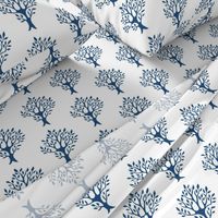 White tree stamp fabric5 - Orchard - dk-blue-WHITE